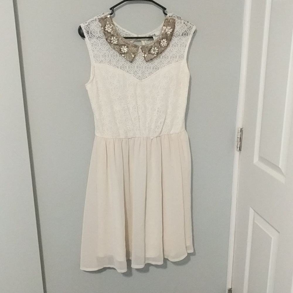 Pinky M cream dress with beaded collar